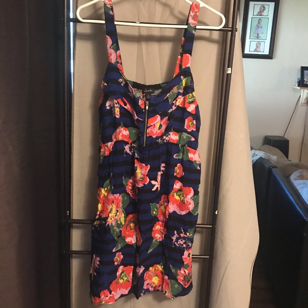 Black & Blue Striped Floral Dress